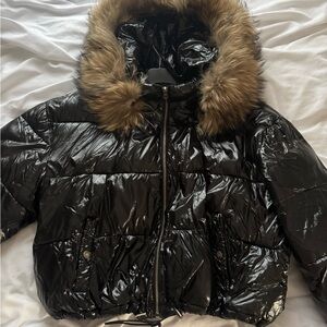 Black Puffer Jacket with Fur hood